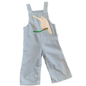 Vintage Pastel Blue Gingham Bird Romper 18 Months